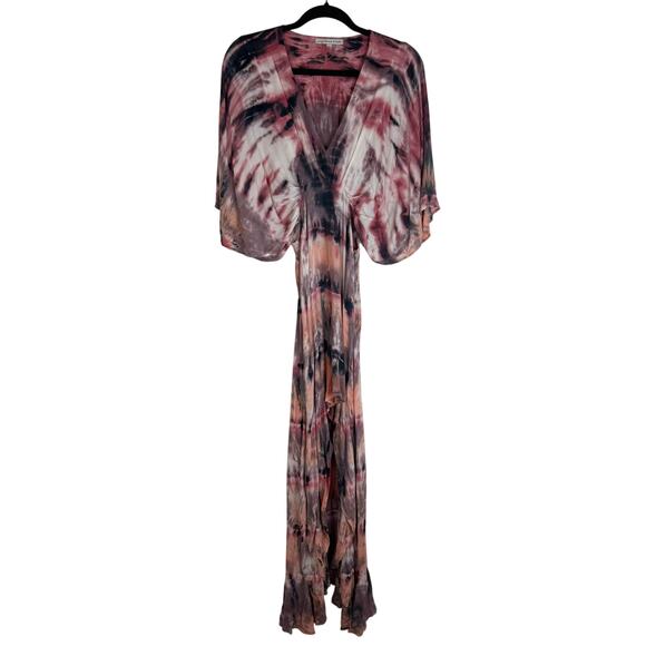 Young Fabulous & Broke Womens Thea Tie-Dye V-Neck Multi Pink Maxi Dress Small - Picture 1 of 10